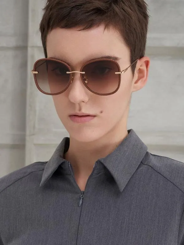 Women Leather BraidedRim Butterfly Sunglasses 8211 Chocolate CHARLES and KEITH Butterfly
