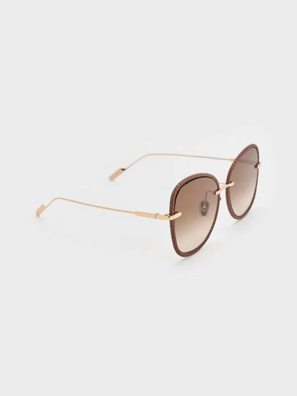 Women Leather BraidedRim Butterfly Sunglasses 8211 Chocolate CHARLES and KEITH Butterfly
