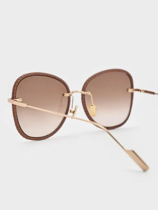 Women Leather BraidedRim Butterfly Sunglasses 8211 Chocolate CHARLES and KEITH Butterfly
