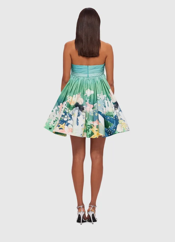 Women LEO LIN Eleanor Puff Sleeve Mini Dress 8211 Neptune Print in Seagrass Dresses and Jumpsuits