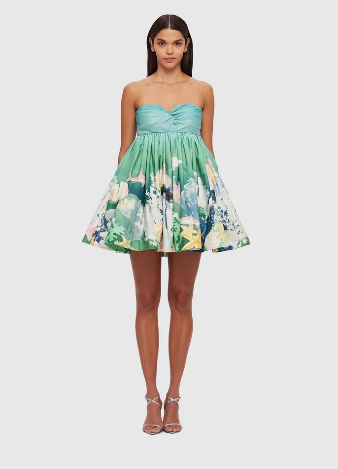 Women LEO LIN Eleanor Puff Sleeve Mini Dress 8211 Neptune Print in Seagrass Dresses and Jumpsuits