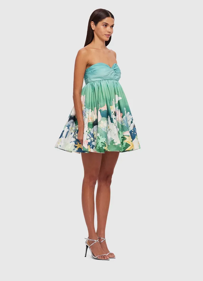 Women LEO LIN Eleanor Puff Sleeve Mini Dress 8211 Neptune Print in Seagrass Dresses and Jumpsuits