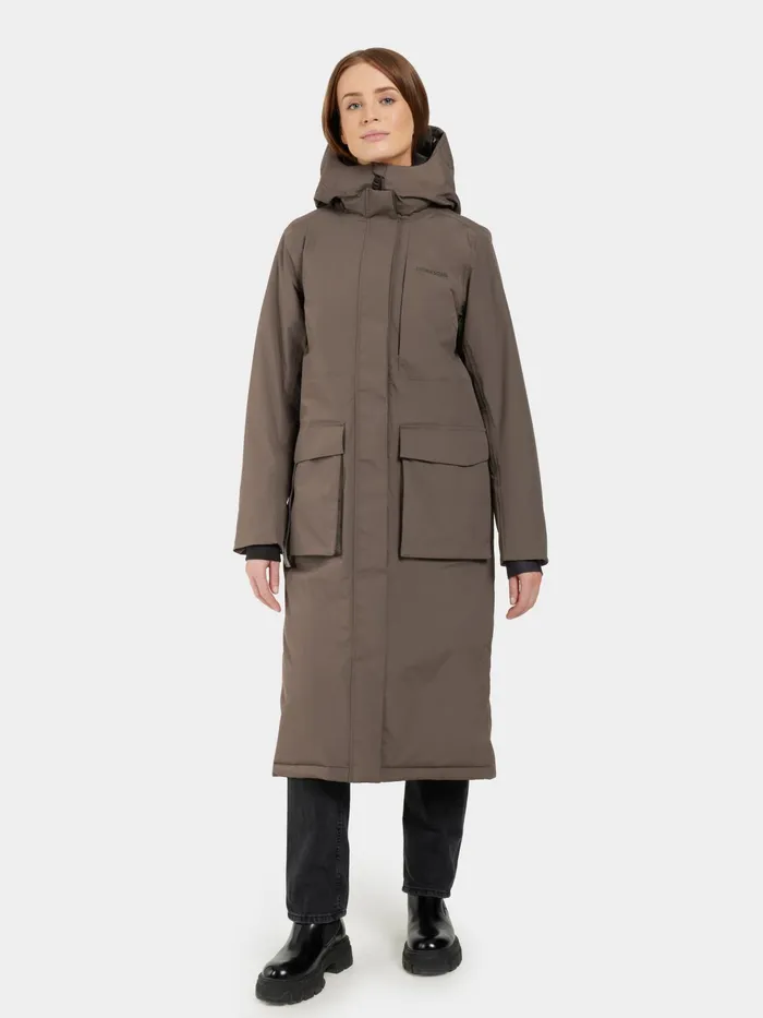 Women Leya Parka Long Mocha Brown Didriksons Autumn Jackets