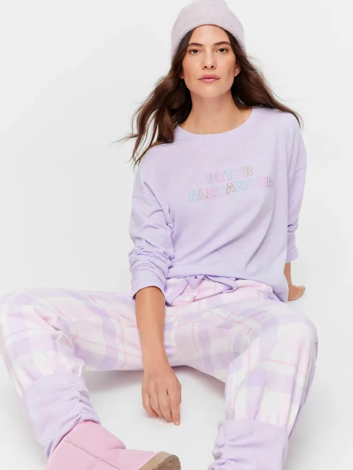 Women Lilac Check Flannelette Legwarmer Pj Pant Multi Peter Alexander Pants