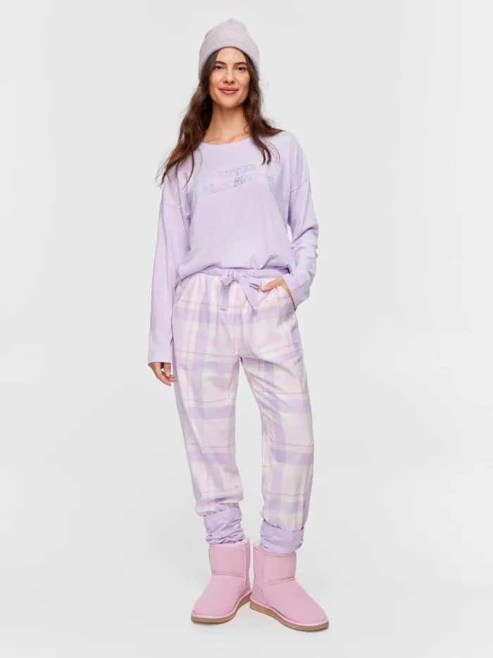 Women Lilac Check Flannelette Legwarmer Pj Pant Multi Peter Alexander Pants