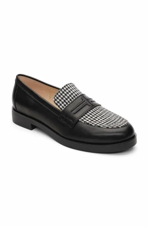 Women Loafers Liverpool Los Angeles Baldwin Leather Slip On Loafer Black White Houndstooth