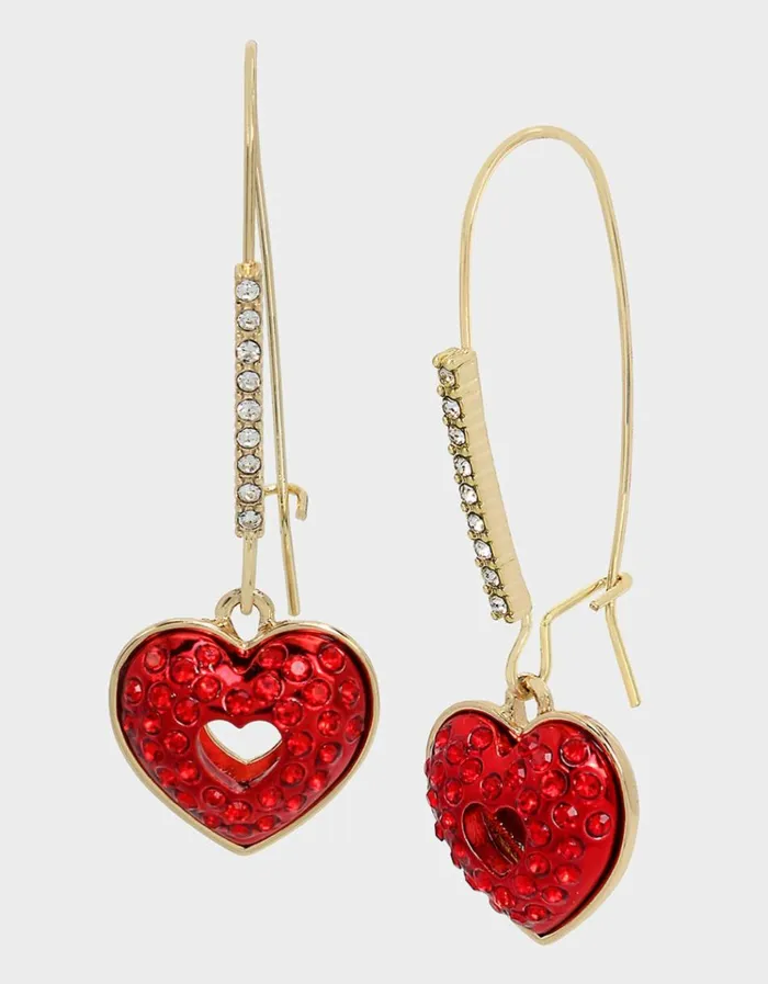 Women LOOK INTO YOUR HEART DROP HOOK EARRINGS RED Red Betsey Johnson