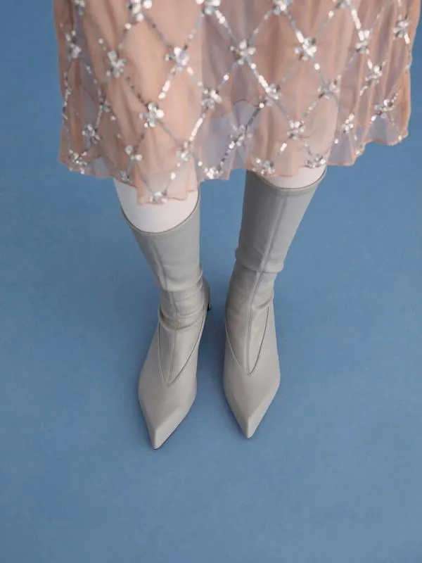 Women Lorde BladeHeel PointedToe Calf Boots 8211 Grey CHARLES and KEITH Boots