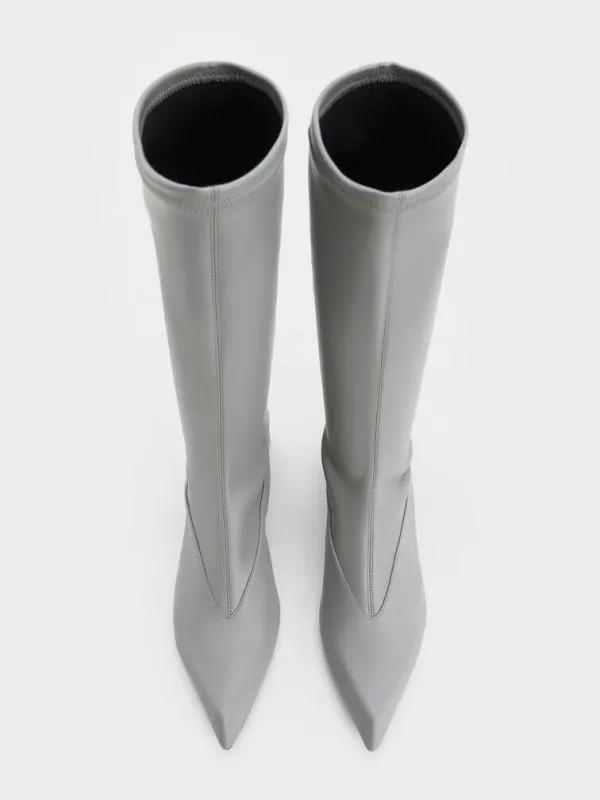 Women Lorde BladeHeel PointedToe Calf Boots 8211 Grey CHARLES and KEITH Boots