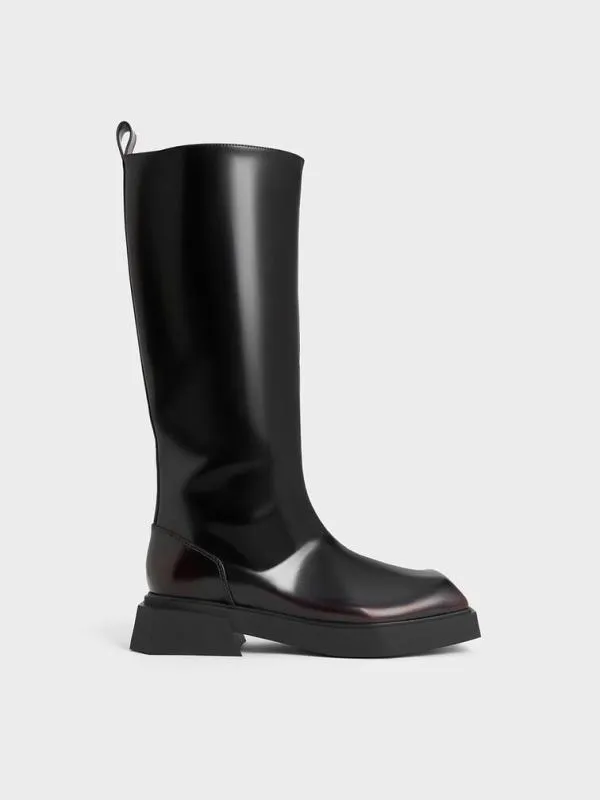 Women Lorde SquareToe KneeHigh Boots 8211 Burgundy CHARLES and KEITH Boots