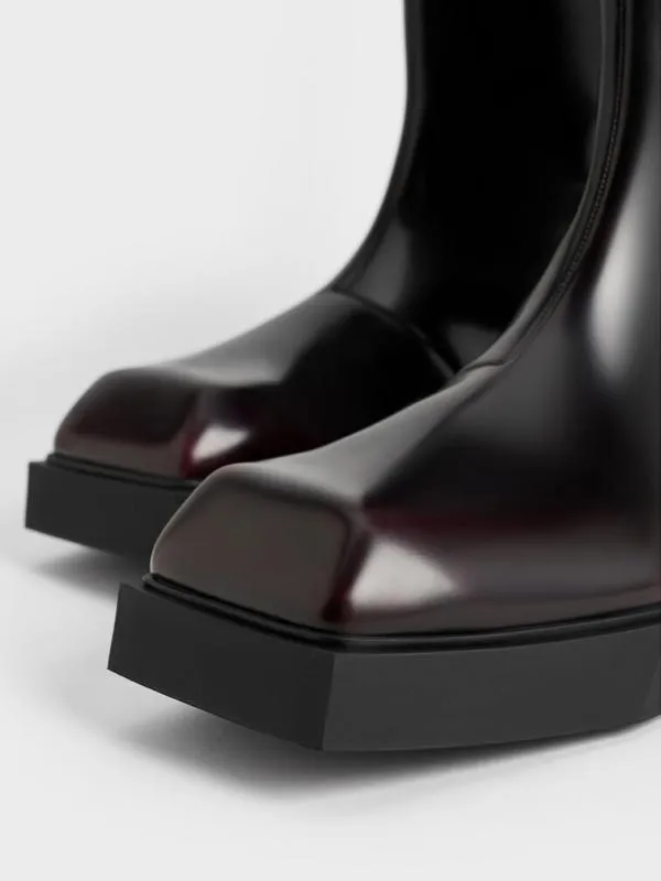 Women Lorde SquareToe KneeHigh Boots 8211 Burgundy CHARLES and KEITH Boots