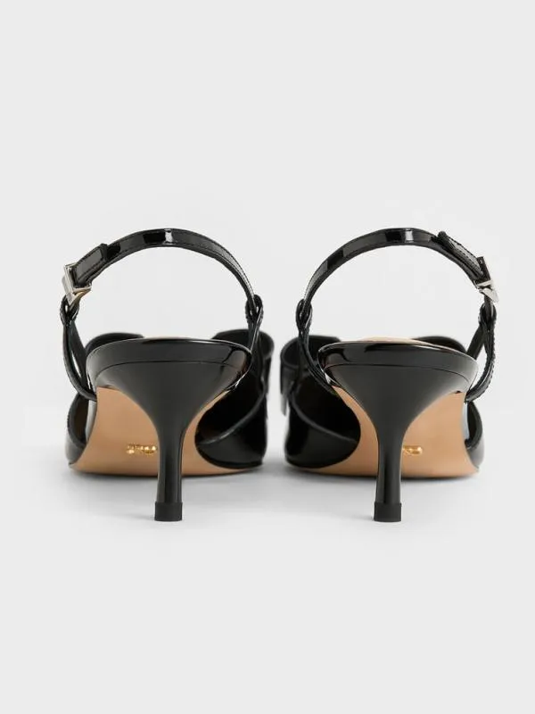 Women Lu Patent Leather Bow Slingback Pumps 8211 Black Patent CHARLES and KEITH Heels