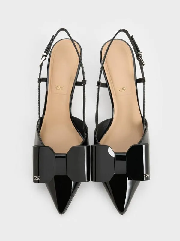 Women Lu Patent Leather Bow Slingback Pumps 8211 Black Patent CHARLES and KEITH Heels
