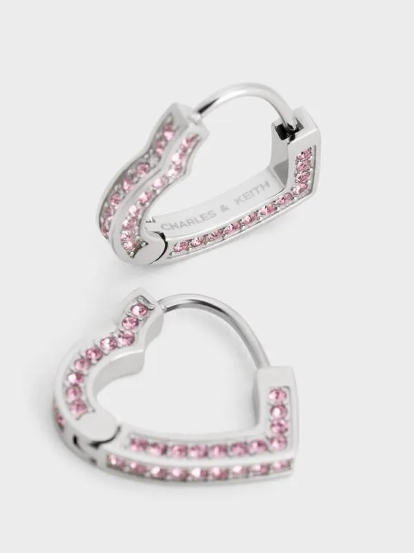 Women Malorie Crystal Heart Hoop Earrings 8211 Silver CHARLES and KEITH Earrings Women Malorie Crystal Heart Hoop Earrings 8211 Silver CHARLES and KEITH Earrings