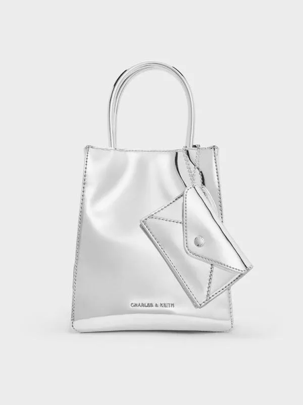 Women Matina Metallic Elongated Tote Bag 8211 Silver CHARLES and KEITH Tote Bags
