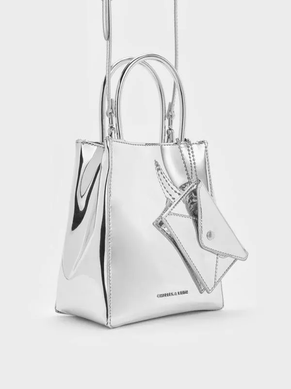 Women Matina Metallic Elongated Tote Bag 8211 Silver CHARLES and KEITH Tote Bags