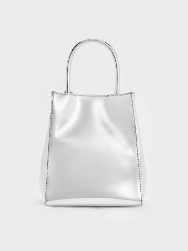 Women Matina Metallic Elongated Tote Bag 8211 Silver CHARLES and KEITH Tote Bags
