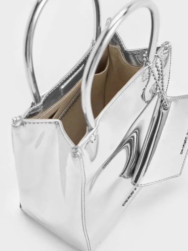 Women Matina Metallic Elongated Tote Bag 8211 Silver CHARLES and KEITH Tote Bags