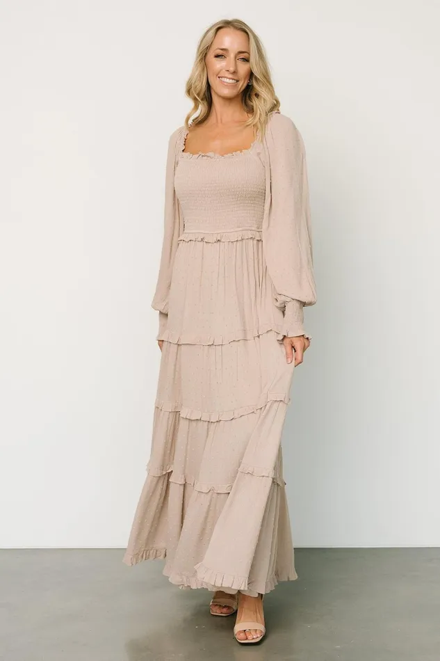 Women Maxi Dresses Baltic Born Amanda Smocked Dotted Maxi Dress Beige