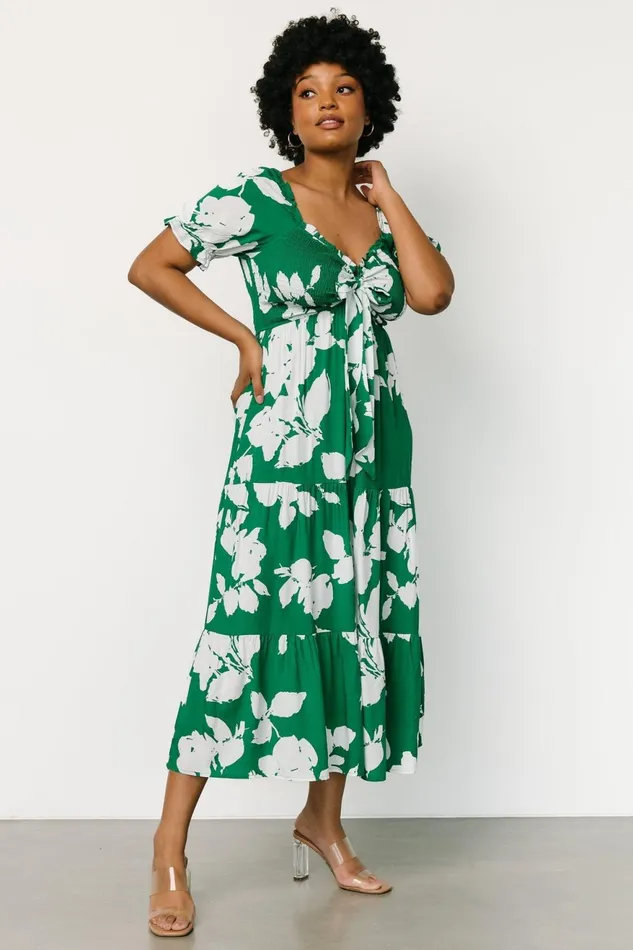 Women Maxi Dresses Baltic Born Kelley Smocked Maxi Dress Green White