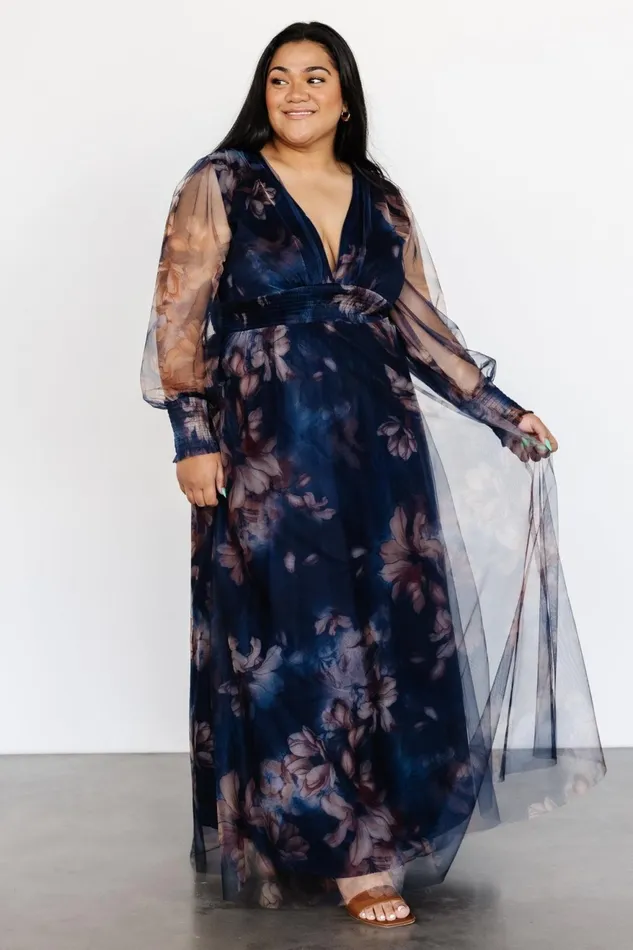 Women Maxi Dresses Baltic Born Layla Tulle Maxi Dress Dark Blue Floral