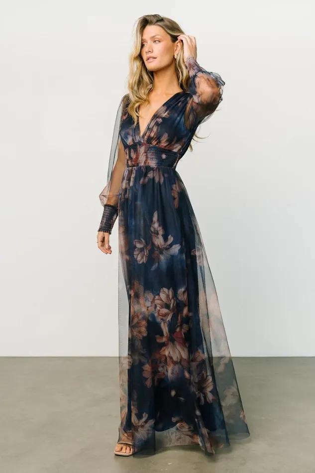 Women Maxi Dresses Baltic Born Layla Tulle Maxi Dress Dark Blue Floral
