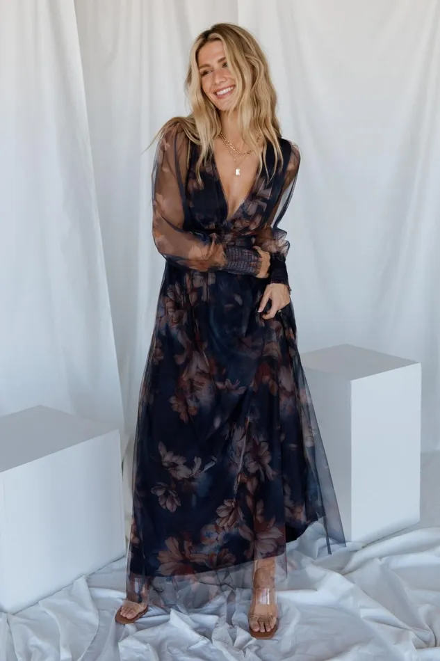 Women Maxi Dresses Baltic Born Layla Tulle Maxi Dress Dark Blue Floral