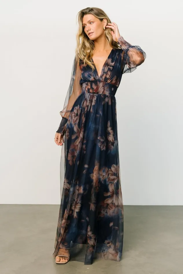 Women Maxi Dresses Baltic Born Layla Tulle Maxi Dress Dark Blue Floral