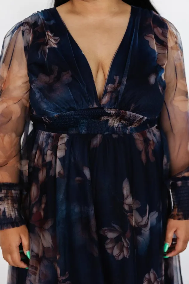 Women Maxi Dresses Baltic Born Layla Tulle Maxi Dress Dark Blue Floral