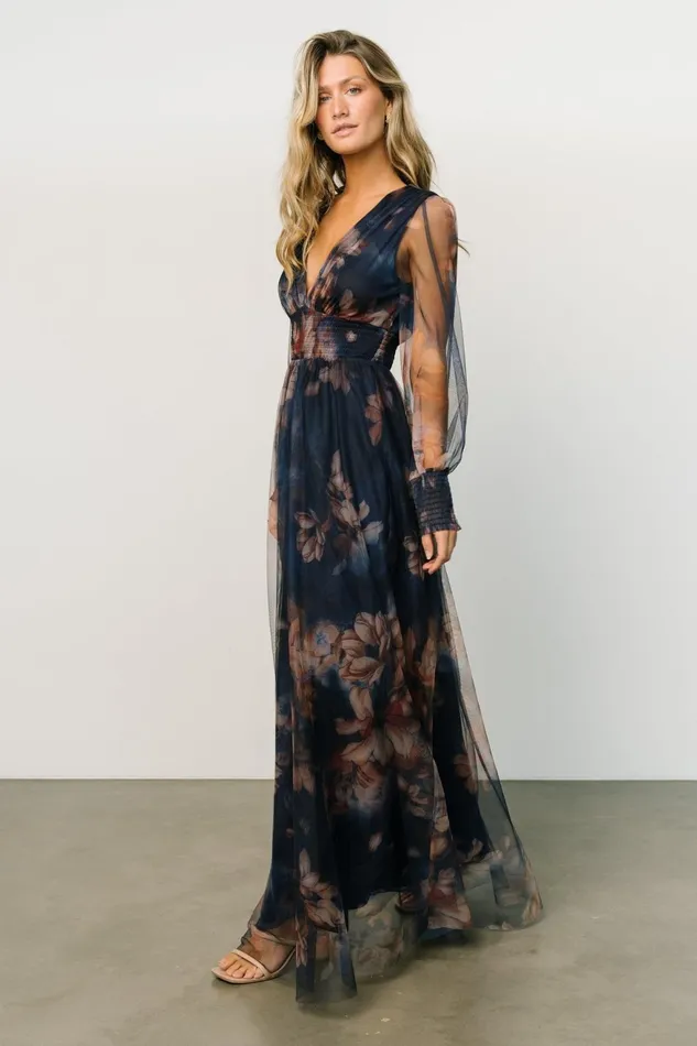 Women Maxi Dresses Baltic Born Layla Tulle Maxi Dress Dark Blue Floral