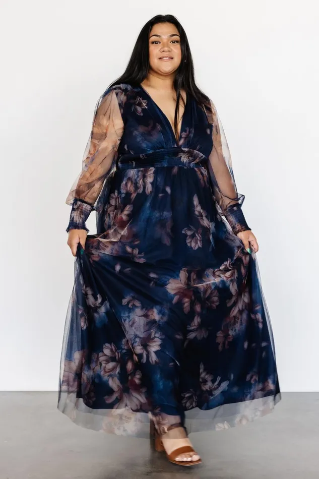 Women Maxi Dresses Baltic Born Layla Tulle Maxi Dress Dark Blue Floral