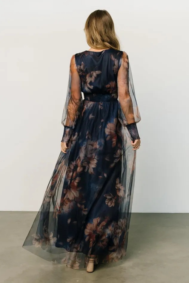 Women Maxi Dresses Baltic Born Layla Tulle Maxi Dress Dark Blue Floral