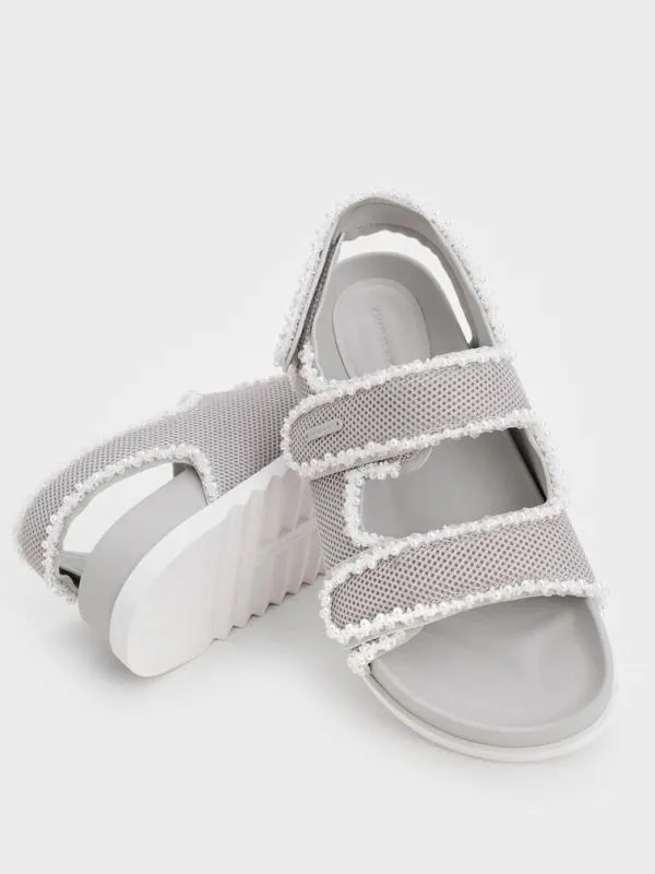 Women Mesh PearlEmbellished Flatform Sandals 8211 Silver CHARLES and KEITH Sandals Women Mesh PearlEmbellished Flatform Sandals 8211 Silver CHARLES and KEITH Sandals