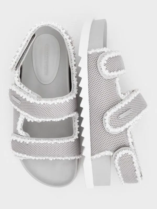 Women Mesh PearlEmbellished Flatform Sandals 8211 Silver CHARLES and KEITH Sandals Women Mesh PearlEmbellished Flatform Sandals 8211 Silver CHARLES and KEITH Sandals