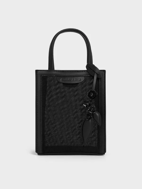 Women Mesh SequinFlower Elongated Tote Bag 8211 Jet Black CHARLES and KEITH Tote Bags Women Mesh SequinFlower Elongated Tote Bag 8211 Jet Black CHARLES and KEITH Tote Bags