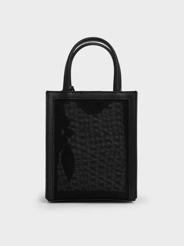 Women Mesh SequinFlower Elongated Tote Bag 8211 Jet Black CHARLES and KEITH Tote Bags