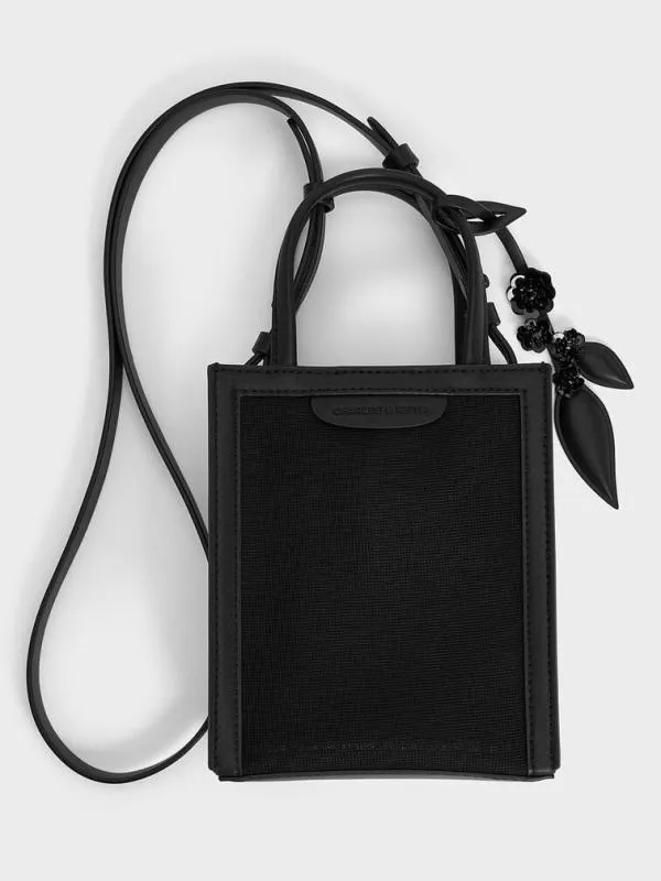 Women Mesh SequinFlower Elongated Tote Bag 8211 Jet Black CHARLES and KEITH Tote Bags