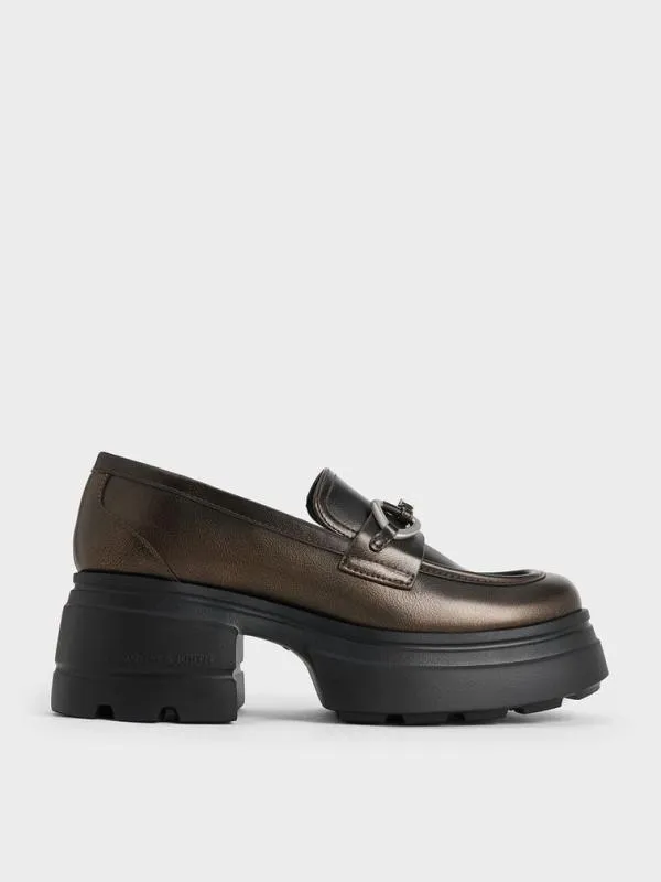 Women MetallicAccent Chunky Platform Loafers 8211 Bronze CHARLES and KEITH Flats Women MetallicAccent Chunky Platform Loafers 8211 Bronze CHARLES and KEITH Flats
