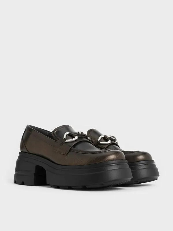 Women MetallicAccent Chunky Platform Loafers 8211 Bronze CHARLES and KEITH Flats
