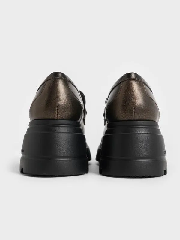 Women MetallicAccent Chunky Platform Loafers 8211 Bronze CHARLES and KEITH Flats
