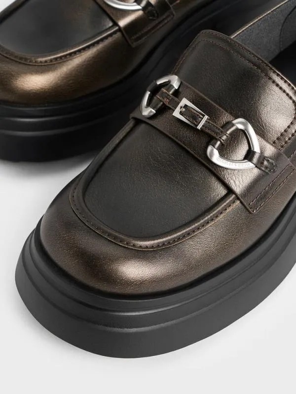Women MetallicAccent Chunky Platform Loafers 8211 Bronze CHARLES and KEITH Flats