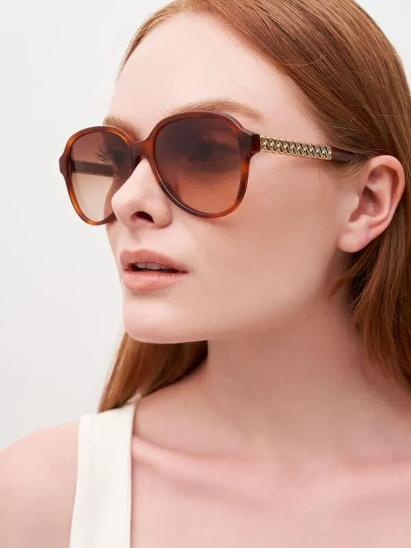 Women Metallic Braided Temple Acetate Aviator Sunglasses 8211 T Shell CHARLES and KEITH Aviator