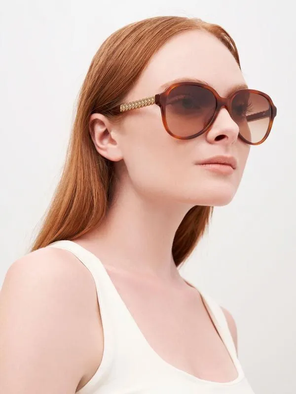 Women Metallic Braided Temple Acetate Aviator Sunglasses 8211 T Shell CHARLES and KEITH Aviator