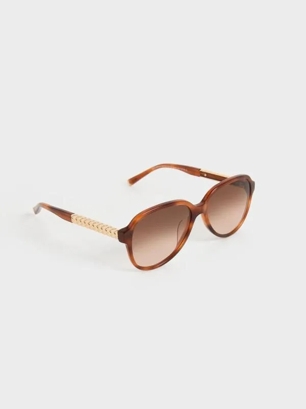 Women Metallic Braided Temple Acetate Aviator Sunglasses 8211 T Shell CHARLES and KEITH Aviator
