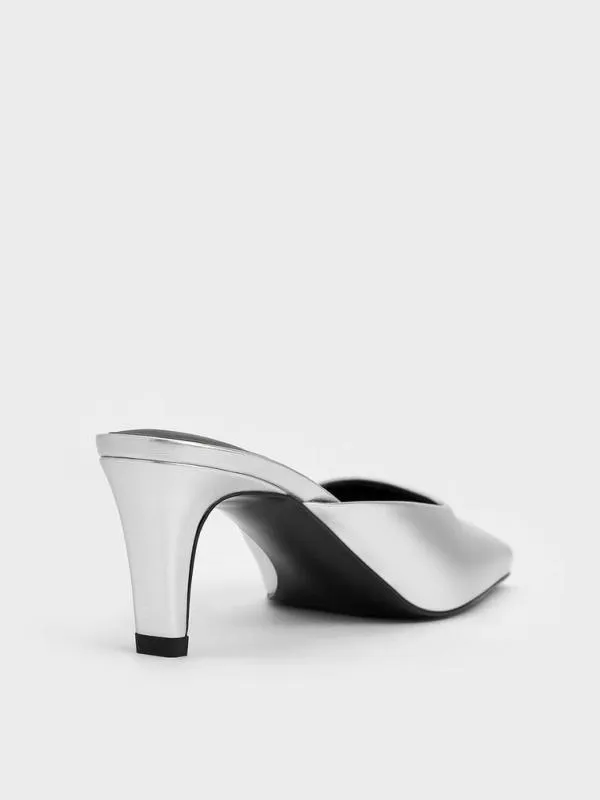Women Metallic SquareToe BladeHeel Mules 8211 Silver CHARLES and KEITH Heels
