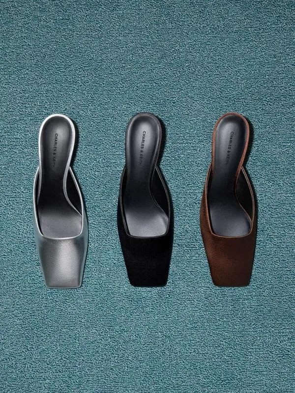 Women Metallic SquareToe BladeHeel Mules 8211 Silver CHARLES and KEITH Heels