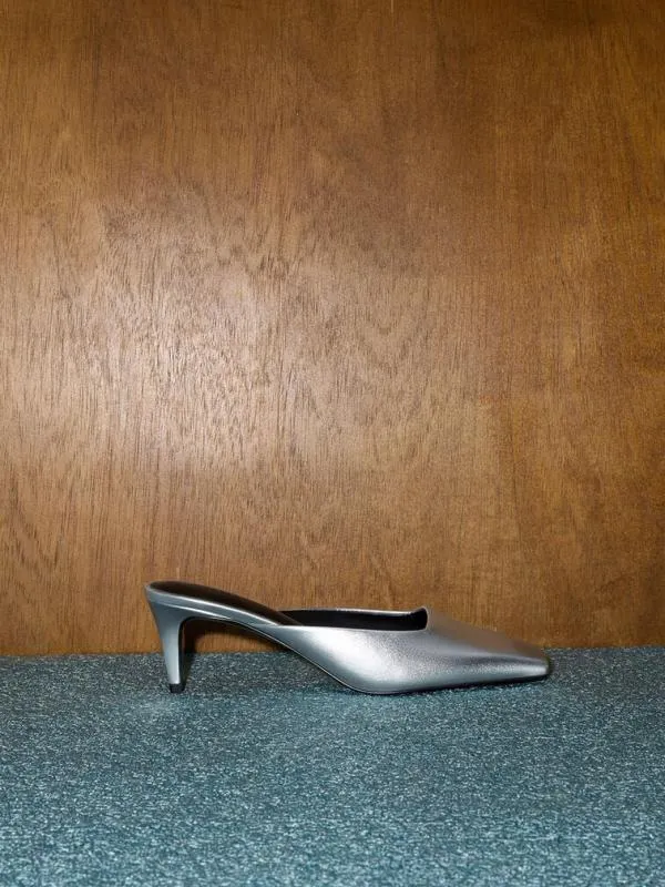 Women Metallic SquareToe BladeHeel Mules 8211 Silver CHARLES and KEITH Heels