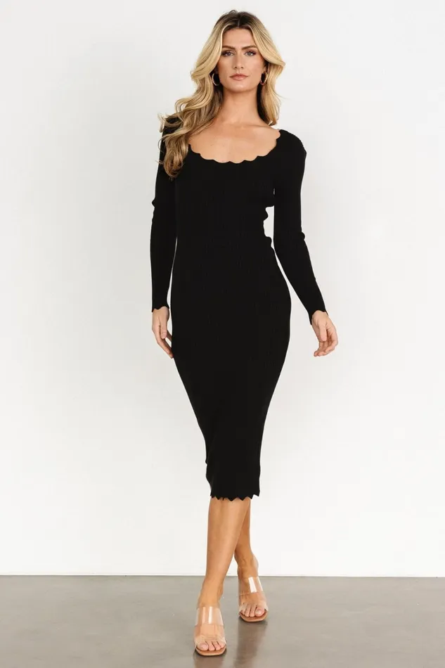Women Midi Dresses Baltic Born Percy Scalloped Midi Dress Black