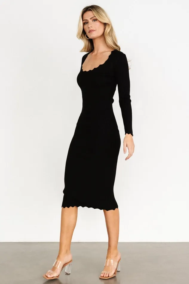 Women Midi Dresses Baltic Born Percy Scalloped Midi Dress Black