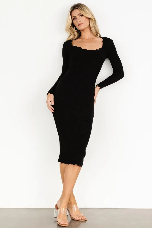 Women Midi Dresses Baltic Born Percy Scalloped Midi Dress Black